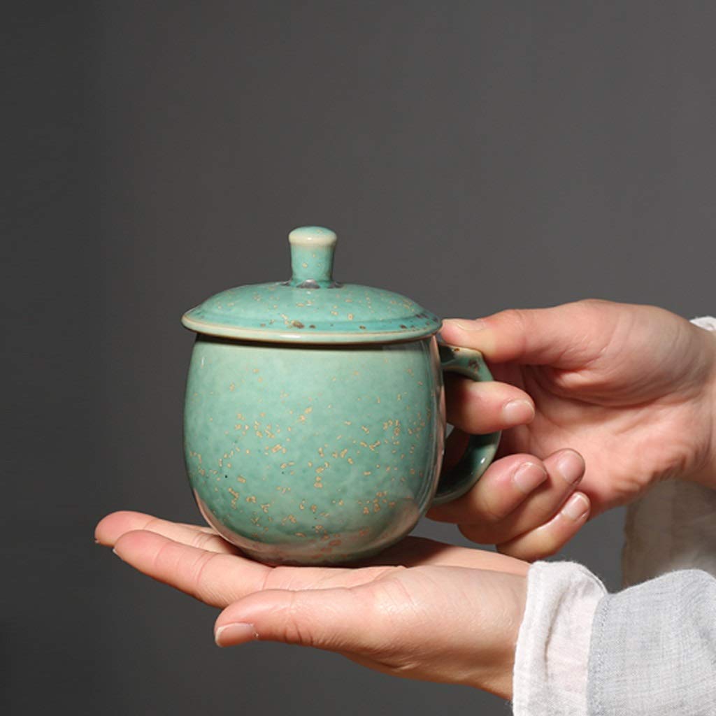 Kaffee-Becher Keramikbecher Cyan Smooth Mellow Glaze Kapazität Becher mit Deckel Tasse Große Kapazität Exquisite Tragbare Kaffeetasse 200ml (Color : Green)
