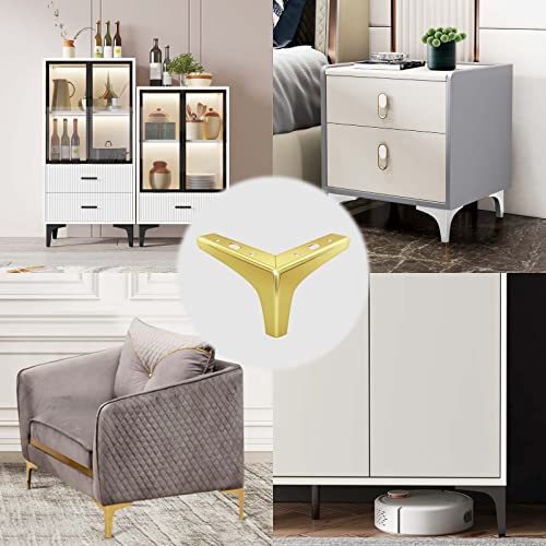 Onedream Metal Dresser Legs Set Of 4 - Gold Furniture Legs 4 Inches Replacement For Dresser Couch Cabinet Sofa Bed Loveseat Ottoman With Mounting Screws #TOP1