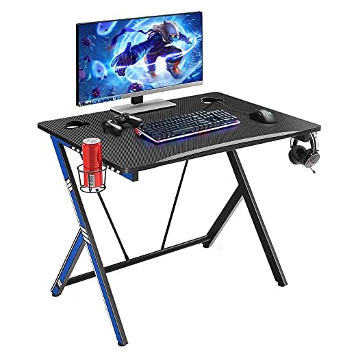 Mr IRONSTONE 31.5" Gaming Desk PC Computer Desk Home Office Student Table for Small Space with Cup Holder, Headphone Holder & Cable Management Holes (Blue)