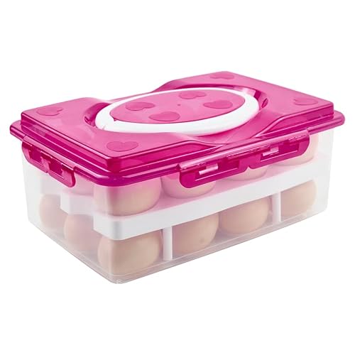 Hotumn 2 Tiers Deviled Egg Containers With Lid & Holder Plastic Egg Holders Clear Egg Tray Egg Carrier Fridge Freezer Food Storage (Pink) 24 Eggs #TOP1