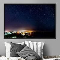 Framed Canvas Wall Art Starry Sky Aerial Astronomy & Space Dramatic Global Green Photography Realism Stars - 16x24 inches