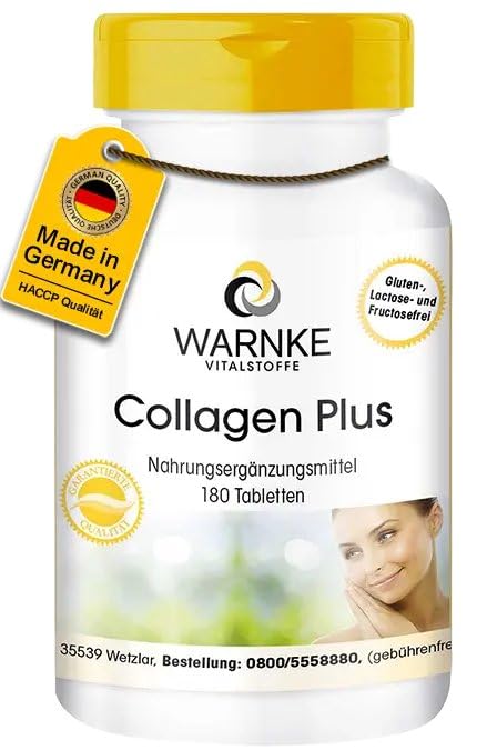 Collagen Tabletten - mit Hyaluronsäure und Vitamin C - hochdosiert - 180 Tabletten | Warnke Vitalstoffe - Deutsche Apothekenqualität