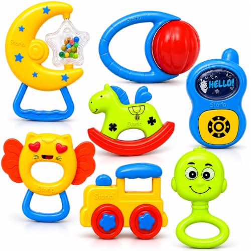 Image of Storio Baby Rattle Gift Set | Newborn Sensory Toys for 0-12 Months | 6 Pc Rattle Set with Teether | Ideal Baby Shower Gift for Boys & Girls | Multicolor