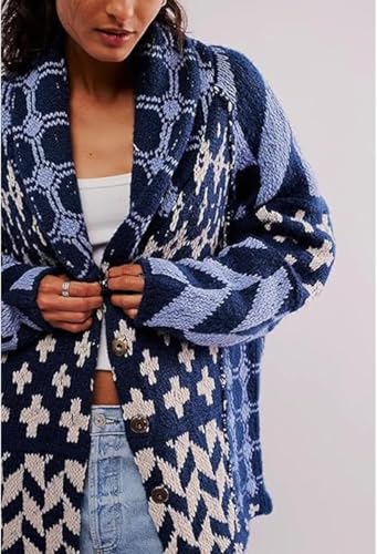 Image of Colorful Cardigan Sweaters for Women Button Down Collar Oversized Sweater Coats Y2k Cardigans Fall Fashion Outfit