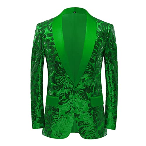 Men Stylish Satin Face Sequins Floral Pattern Suit Jacket Blazer