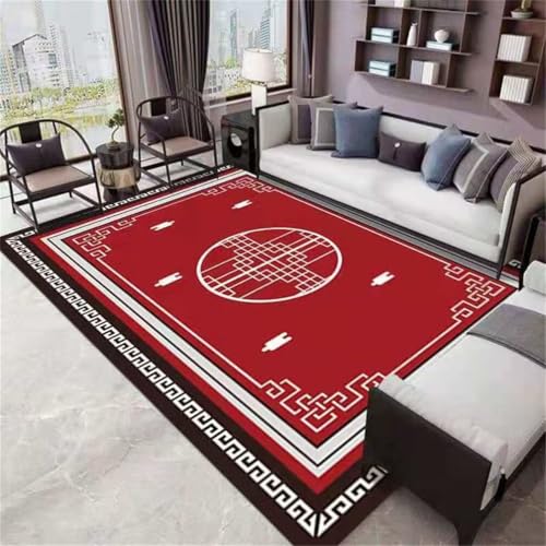 Tapis géométrique vintage rouge grand format pour chambre et salon - 2