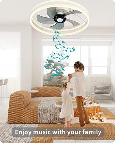 Dewshrimp Wifi Low Profile Ceiling Fan Flush Mount Bladeless Ceiling Fan With Remote+App Smart Ceiling Fan With Bluetooth Speaker Compatible With Alexa And Google Assistant 6Speeds Reversible 19.8In #TOP2