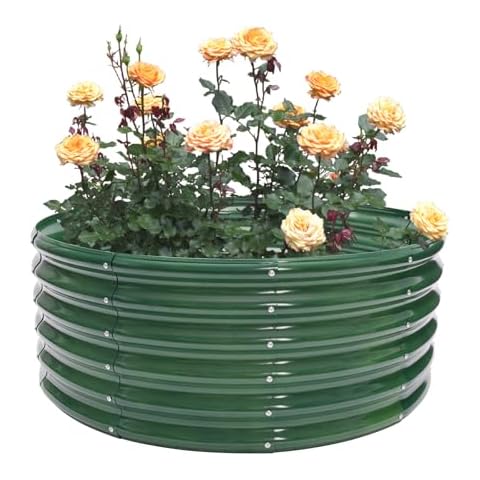 RibasuBB 17" Tall 42" Raised Garden Bed, Round Large Metal Galvanized Planter Raised Garden Boxes, Raised Garden Beds for Planting Vegetables Flowers Herb (Green) Cover