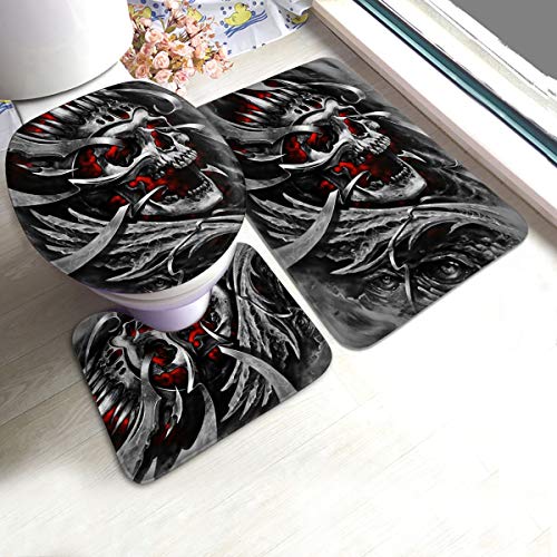 LAOLUCKY Totenkopf Tattoo Revenge Fierce Faced Badezimmer Teppich Matten Set 3 Stück Memory Foam Weich Flanell Dusche…