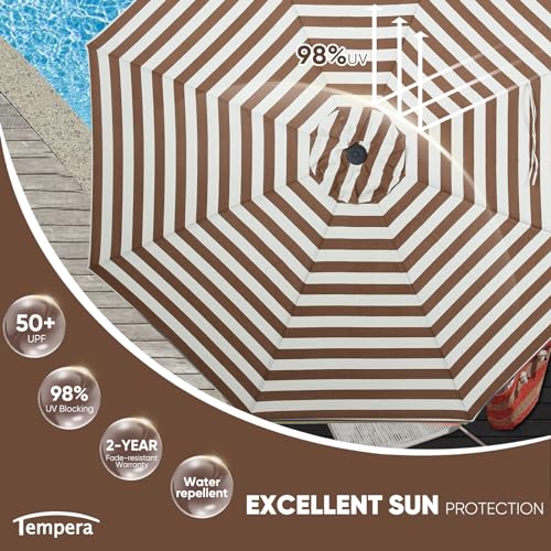 Image of Tempera Patio Market Outdoor Table Umbrella with Auto Tilt and Crank, Large Sun Umbrella with Sturdy Pole & Fade Resistant Canopy, Easy to Set