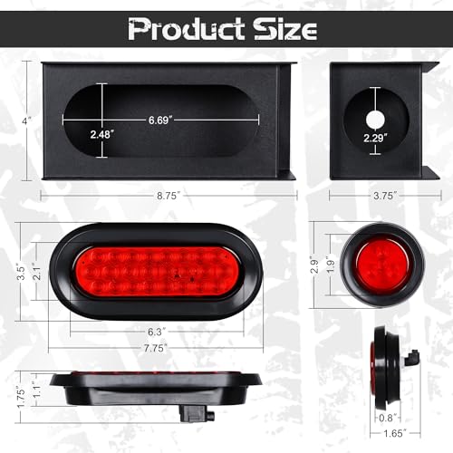 Image of LINKITOM Trailer Lights Welded Mount Steel Boxes Kit w /6 inch LED Oval Tail Lights & 2 inch LED Red Round Side Lights w /Grommet wire connectors, 2 Pack