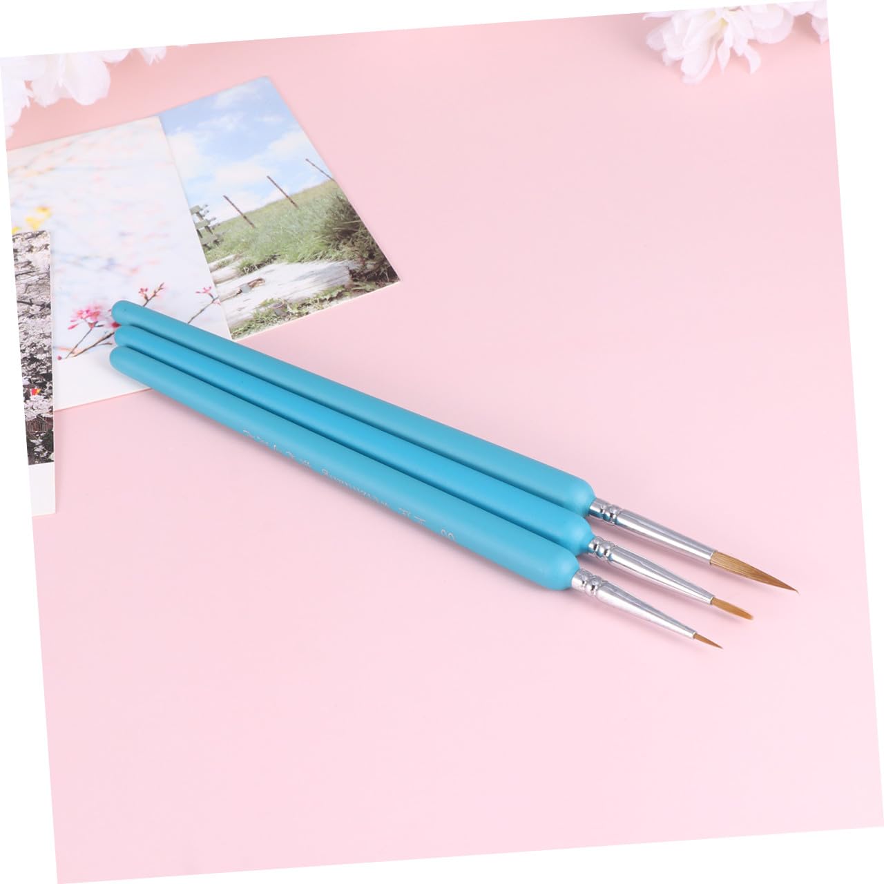 STOBOK 3juegos Pinceles De Detalle para Pintura Miniatura Pinceles De Pelo De Color Azul para Acuarelas Acrílicos y Óleos para Artistas