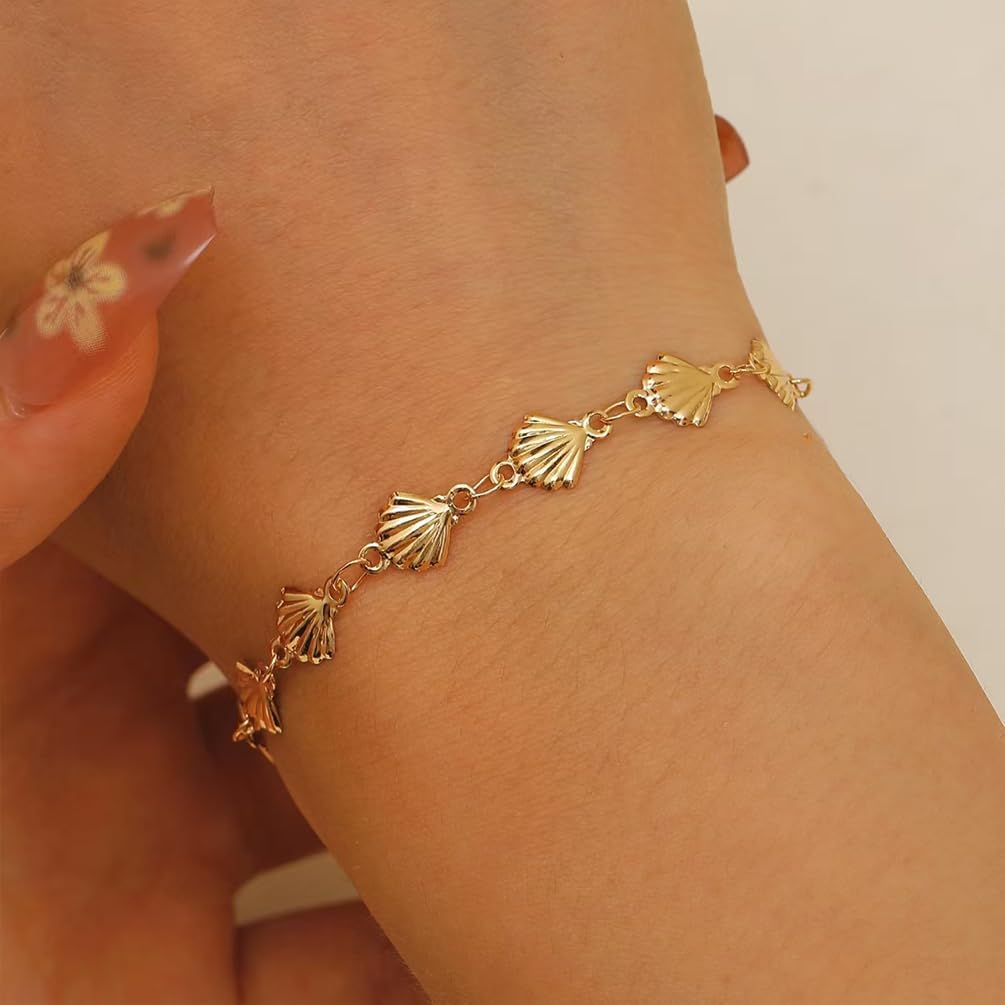 Statement Gold Small Beaded Seashell Chain Bracelet for Women, Dainty Simple Ocean Beach Sea Shell Bracelets Non Tarnish Boho Hawaii Vacation Jewelry - Image 3