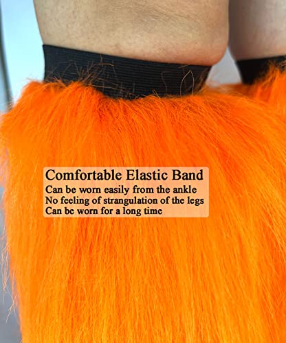 FHQHTH Fuzzy Faux Fur Leg Warmers Fur Heels Long Boots Cuff Cover has Elasticity One Pair Dionysia Boot cover Carnival 18"2