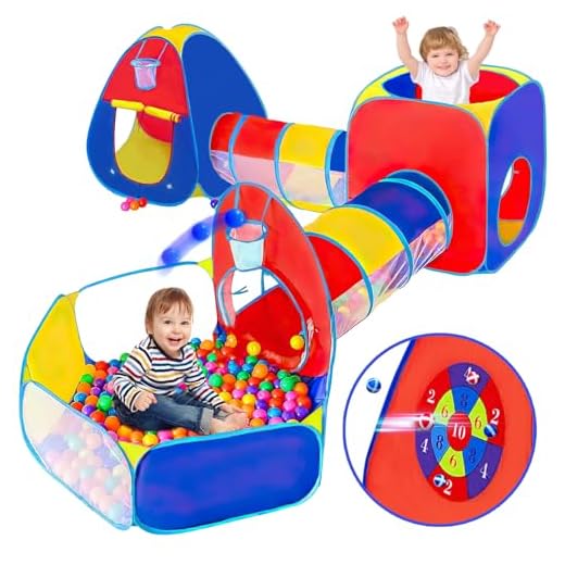 TALGIC 5pc Ball Pit, Play Tent and Tunnels for Kids, 1 Ball Pit, 2 Tents, 2 Crawl Tunnels, 2 Ball Hoop, Gift Target Game with 6 Dart Balls, Indoor & Outdoor Playhouse Bundle with Bag