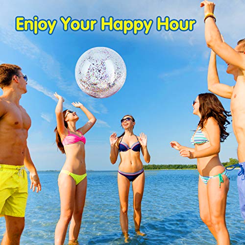 Heysplash Inflatable Beach Ball, (3 Pack) Giant Glitter Beach Ball Summer Swimming Balls Floatable Pool Ball Toys For Water Fun Play Party For Kids Adults (24"-1 Pack,16"-2 Packs), Colorful #TOP5