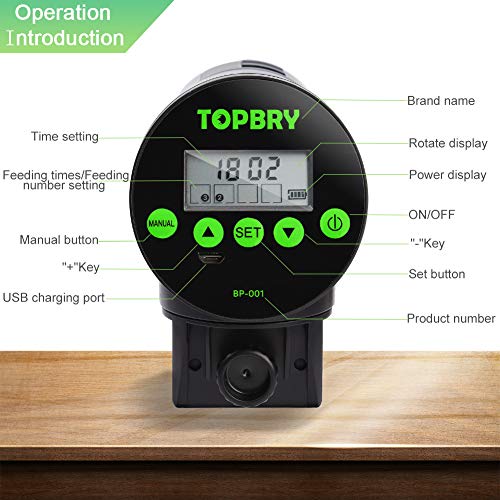 Topbry Automatic Fish Feeder,【Upgraded Version】 Digital Auto Fish Turtle Feeder For Aquarium And Fish Tank, Usb Rechargeable Timer Fish Feeder Fish Food Dispenser #TOP1