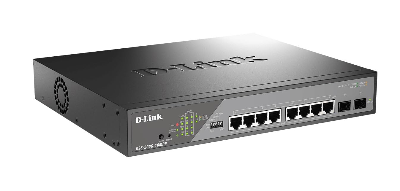D-Link 10-Port PoE+ Switch Gigabit Ethernet Smart-Managed, 8 x PoE (130 Watt) & 2 x SFP Ports (DSS-200G-10MP)-image-31