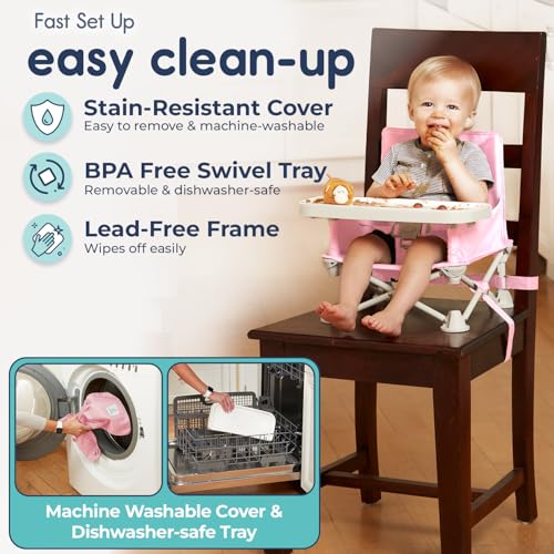 Image of Hiccapop OmniBoost Travel Booster Seat with Tray for Baby | Folding Portable Baby Booster Seat for Dining Table, Camping, Beach, Grandma's | Tip-Free Design Straps to Kitchen Chairs - Booster Chair