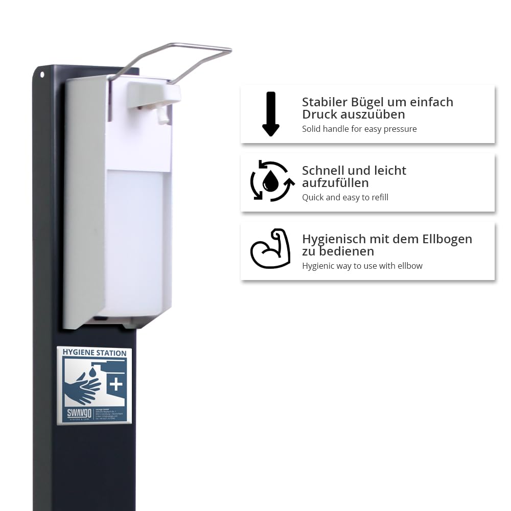 Hygienestation mit Desinfektionsspender - Desinfektionssäule mit Sensor oder Manual - Desinfektionsstation für Innen & Außen (Manual 1000 ml)