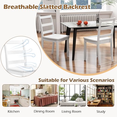 Image of COSTWAY Dining Chairs Set of 4, Mid-Century Modern Wooden Chairs, White | Farmhouse Armless Kitchen Side Chairs with Curved Backrest and Rubber Wood Legs, for Home Dining Room, Kitchen, Restaurant