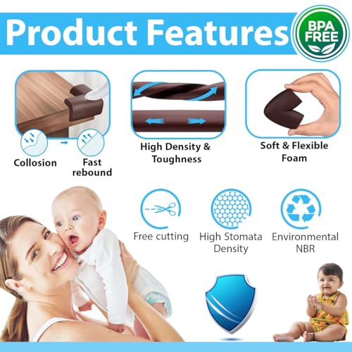 Image of Generic Baby Corner Protector - Edge Bumper Guard Crib - Safety Table Furniture - Foam Protectors Guards Proof Bed Wall Bumpers Fireplace Child Cover - proofing Rail Padding Pads Door Covers (Brown)