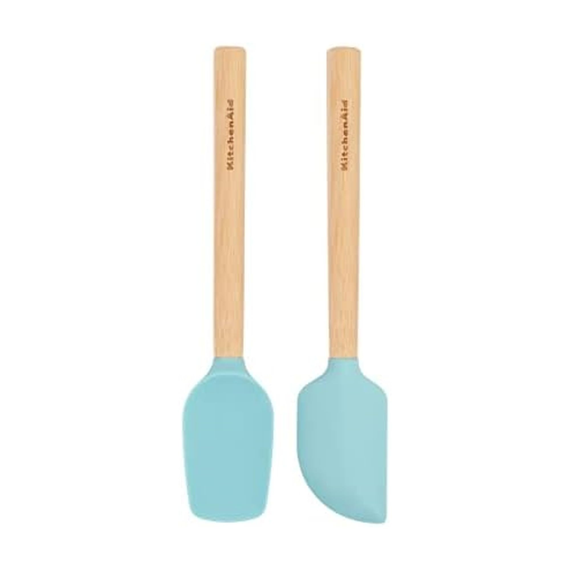 KitchenAid Bamboo Wood Handled Mini Spatula Set with Silicone Head, Set Of 2, Aqua Sky