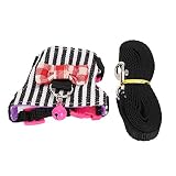 Rengue Anti Escape Ferret Leash Vest Set Denim Small Pet Harness Adjustable Chest Strap Soft Plush Lining Bow Design for Bunny Chinchilla Squirrel Outdoor Walking (M)