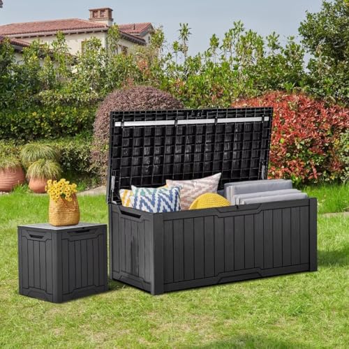 YITAHOME 120 Gallon Outdoor Storage Deck Box, Large Resin Patio Storage for Outdoor Pillows, Garden Tools and Pool-Supplies, Waterproof, Lockable (Black)
