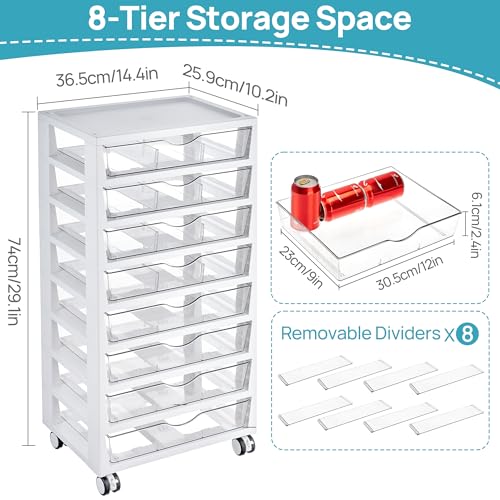Image of Vtopmart 8 Tier Rolling Cart with Drawers, Clear Plastic