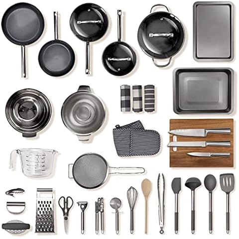 Noah 70+ Piece Premium Kitchen Starter Kit with Cream Pans - Includes Non-Stick Pots & Pans, Baking Trays, Cooking Utensils, Mixing Bowls & Measuring Jugs - Essential Tools & Gadgets Cover
