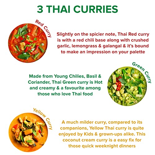 Image of EL The Cook Thai Curry Paste Combo (3 Pack)- Red, Yellow, Green | 100% Veg | Ready to Cook Restaurant Style Chicken, Fish, Prawn, Vegetable, Tofu Thai Curry Fresh at Home | 50g Each Serves 4-5
