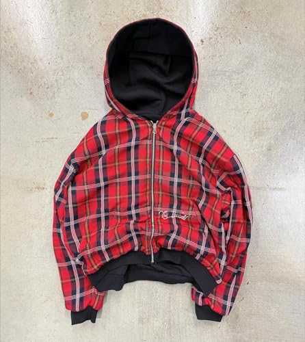 Y2k Grunge Plaid Zip Up Hoodie Men Streetwear Jacket Oversized 2000s Graphic Hoodie Fall Baggy Rapper Sweatshirts4