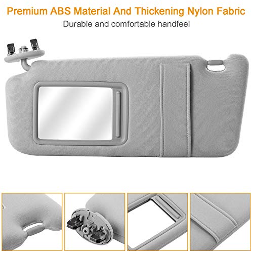 Anumit Sun Visor for Toyota Camry, Left Driver Side Windshield Sun Visor Mirror Assembly Replacement Part fits 2007 2008 2009 2010 2011 Toyota Camry and Camry Hybrid Without Sunroof and Light, Gray
