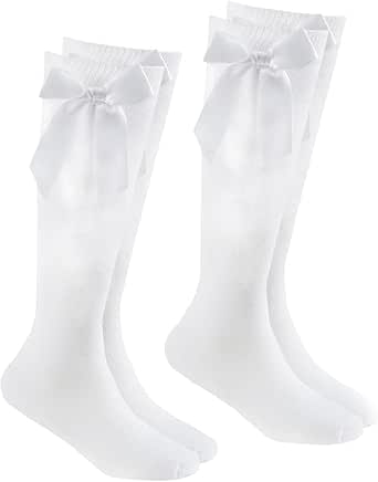 Knee Highs One Size Socks & Tights For Girls Panzy® 3 Pairs Girls Bow Knee High School Plain Long Length Cotton Stretch With All Size & Colour (Set Of 3 Pairs) (UK