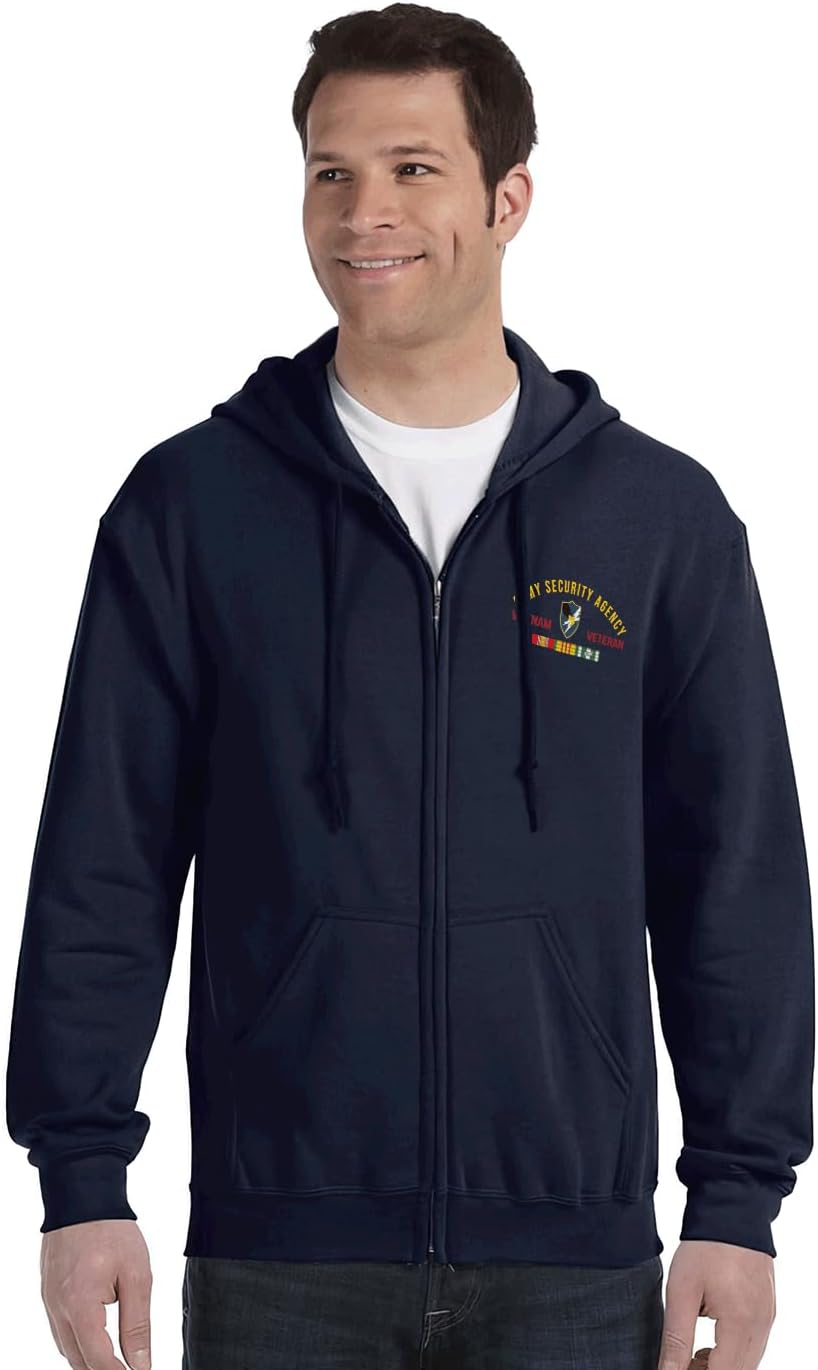 Military Productions US Army Security Agency Vietnam Veteran Full Zip Sweatshirt Officially Licensed