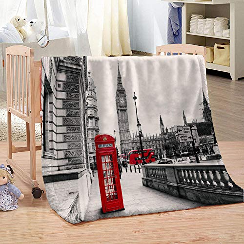 LIGAHUI Plaid Couverture Polaire Impressions de Londres Couverture de Lit Jeté de Canapé Flanelle Plaid en Peluche Couverture Souple et Confortable pour Lit Canapé 70x100 cm