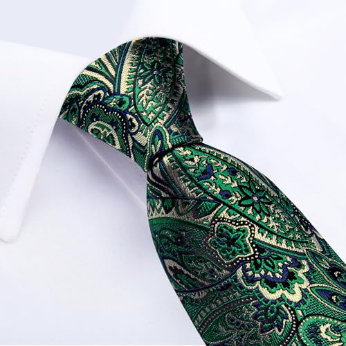 Image of DiBanGu Mens Paisley Tie Sets Silk Jacquard Woven Floral Necktie and Pocket Square Cufflinks Wedding Business Party