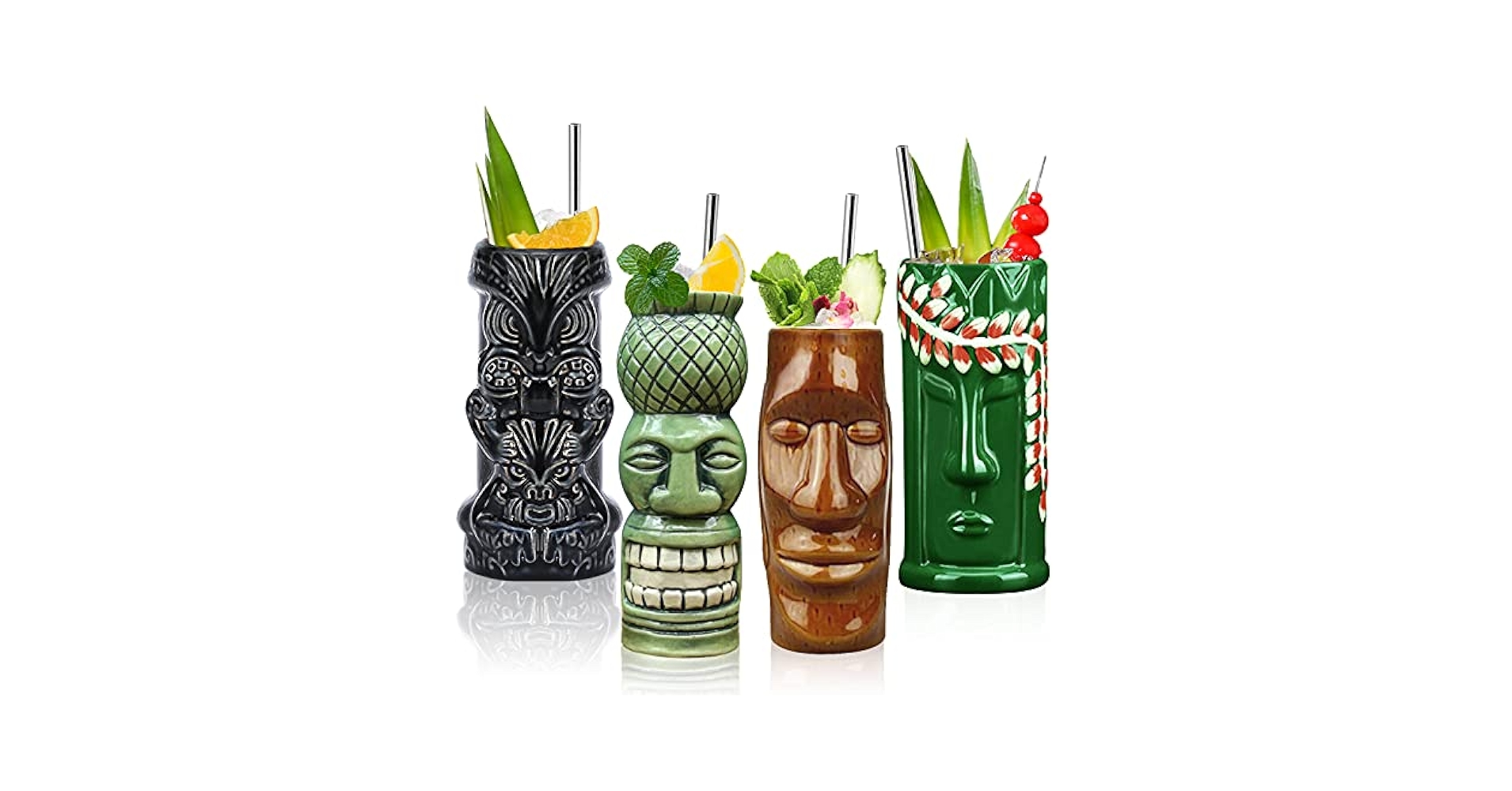 Amazon.com: Tiki Mugs Cocktail Set of 4 - Large Ceramic