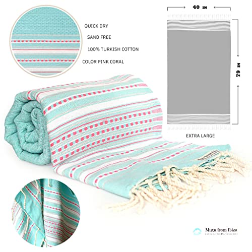 Muxu From Ibiza. Fouta Ibiza´s Edition Beach Blanket. Turkish Beach Towel Oversized + Free Ecofriendly Bag.100 % Handmade Turkish Cotton. Not Prewashed To Not Waste Water, Pink Coral #TOP1