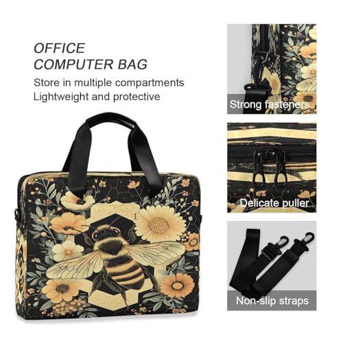 Honey Bee Flowers Hexagons 15.6 Inch Laptop Bag Briefcase for Business, Water-Resistant Computer Bag Fits 14-16 Inch Notebook for Men Women, Office Travel Work Backpack4