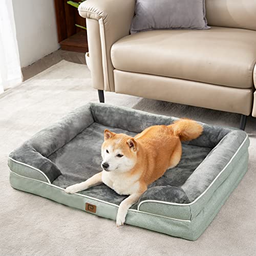 Image of EHEYCIGA Orthopedic Dog Beds for Large Dogs, Waterproof Memory Foam Large Pet Bed with Sides, Non-Slip Bottom and Egg-Crate Foam Dog Couch Bed with Washable Removable Cover, Greyish Green