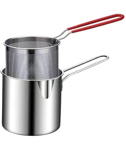 JEWELORRA Stainless Steel Deep Fryer Pot with Detachable Oil Filter Basket - 1200ml Deep Fry Pan wWth Long Handle For Home & Kitchen French Fries Pot - Fry Your Favourite Dish