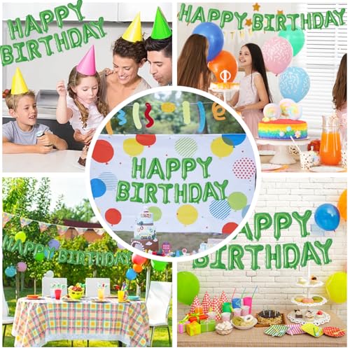 Image of Green Happy Birthday Balloons Banner 16 Inch Mylar Foil Letters, Inflatable Party Decor and Birthday Decorations for Women, Men, Boys & Girls Kids and Adults, Reusable, Party Supplies