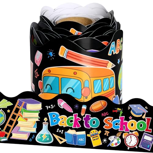 32.8 Feet Back to School Bulletin Board Borders, First Day of School Scalloped Border Welcome Back Trim Border Roll for Office Classroom Bulletin Boards Chalkboard Wall Decor