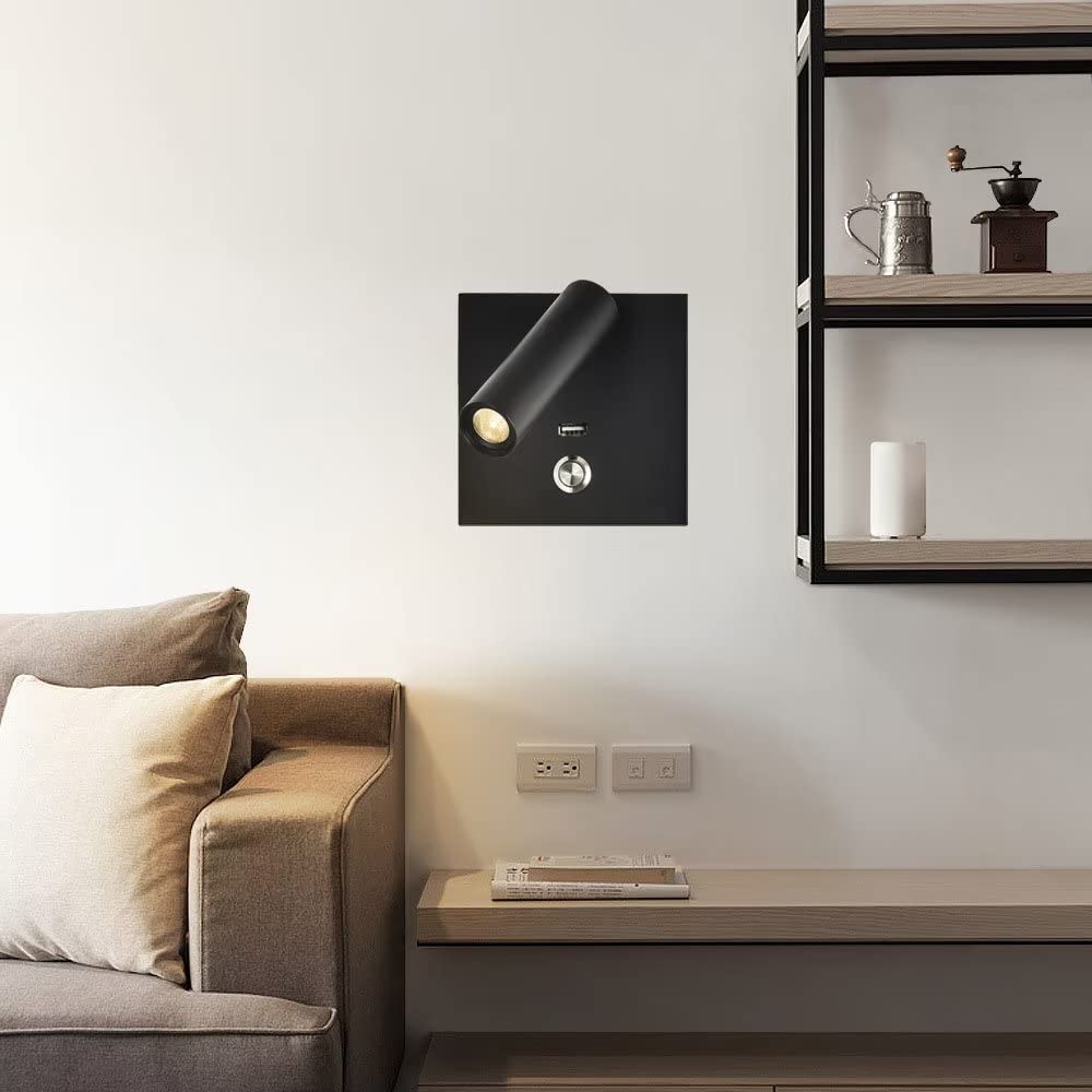 Lámpara de lectura de pared, luz de lectura para leer en la cama, aplique de pared LED de 3 W con interruptor y puerto de carga USB, luz cálida de 3000 K para leer, estudiar, junto a la cama, luces d