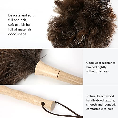 Image of Ostrich Feather Duster 16 inch Fluffy Natural Genuine Ostrich Feathers with Wooden Handle and Eco-Friendly Reusable Handheld Ostrich Feather Duster for Cleaning Supplies(5PCS)