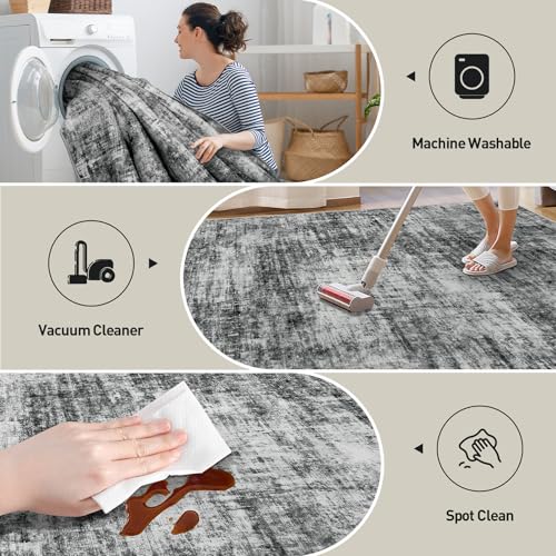 2'6''x8' Runner Rugs Washable Rug: Modern Abstract Living Room Rug Soft Anti-Skid Thin Carpet Indoor Floor Non-Shedding Carpets for Bedroom Dining Room Farmhouse Nursery Home Office - Black