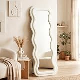 HOMCOM Miroir de Sol Ondulé Pleine Longueur 160x60 cm sur Pied/Mural Crème