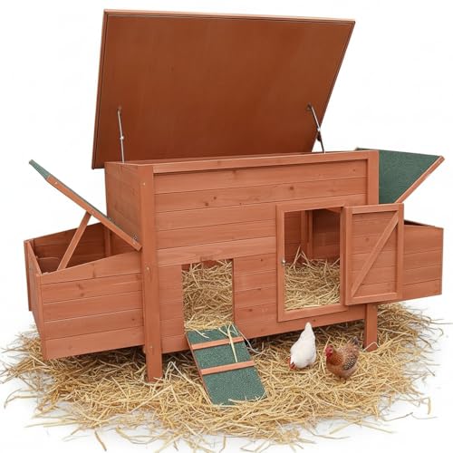 Melko Hühnerstall XXL 179 x 80 x 75 cm Hühnerhaus inkl. Rampe und 2 Nestboxen Hühnervoliere aus Holz für 6–8 Hühner mit Nestboxen, Sitzstangen & Schublade